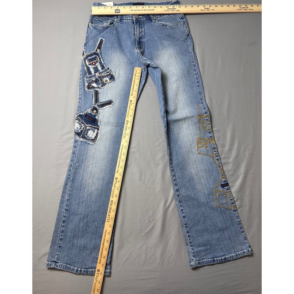 VTG Poco Jeans Women Size 11 Distressed Denim Jeans with Patches Beaded - Picture 4 of 10
